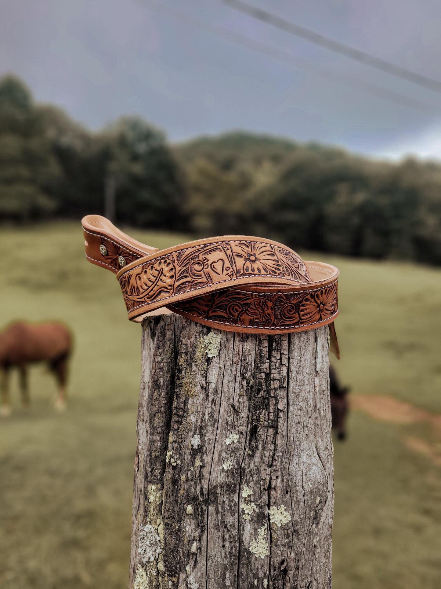 Custom tooled leather belt