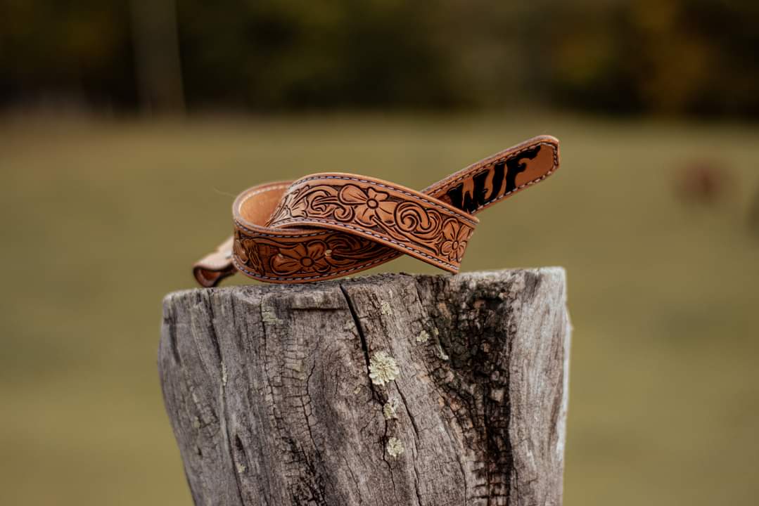 Custom tooled leather belt